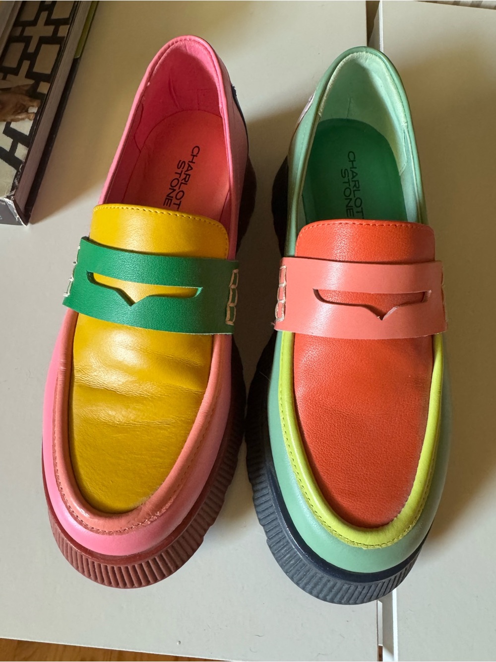 Charlotte Stone Loafers Colorful Leather Size 7